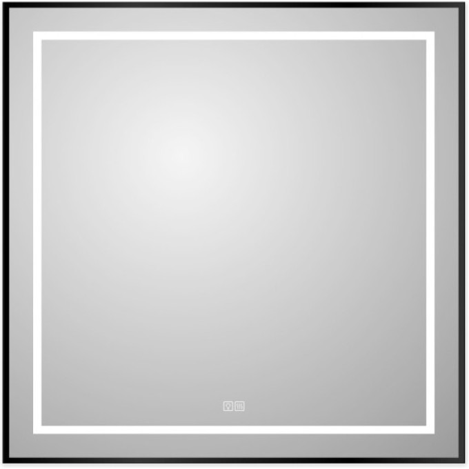 Зеркало BELBAGNO KRAFT SPC-KRAFT-900-800-LED-TCH-WARM-NERO в алюминиевой раме со встроенным светильником, 900x32x800 мм